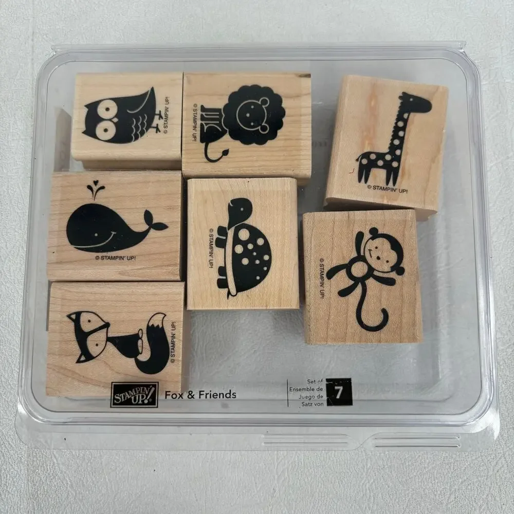 Stampin Up Fox and Friends Set of 7 Stamps Whale Owl Turtle Lion Money‎ Giraffe